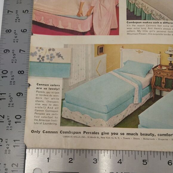 1958 Cannon Combspun Percale Bed Sheets Vtg Magazine Print Ad Pastel Retro Decor - Picture 7 of 8
